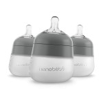 Nanobebe Flexy Silicone Baby Bottle, Anti-Colic, Natural Feel, Non-Collapsing Nipple, Non-Tip Stable Base, Easy to Clean 3-Pack, Gray, 5 oz