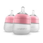 Nanobebe Flexy Silicone Baby Bottle, Anti-Colic, Natural Feel, Non-Collapsing Nipple, Non-Tip Stable Base, Easy to Clean 3-Pack, Pink, 5 oz