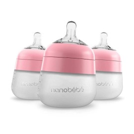 Nanobebe Flexy Silicone Baby Bottle, Anti-Colic, Natural Feel, Non-Collapsing Nipple, Non-Tip Stable Base, Easy to Clean 3-Pack, Pink, 5 oz