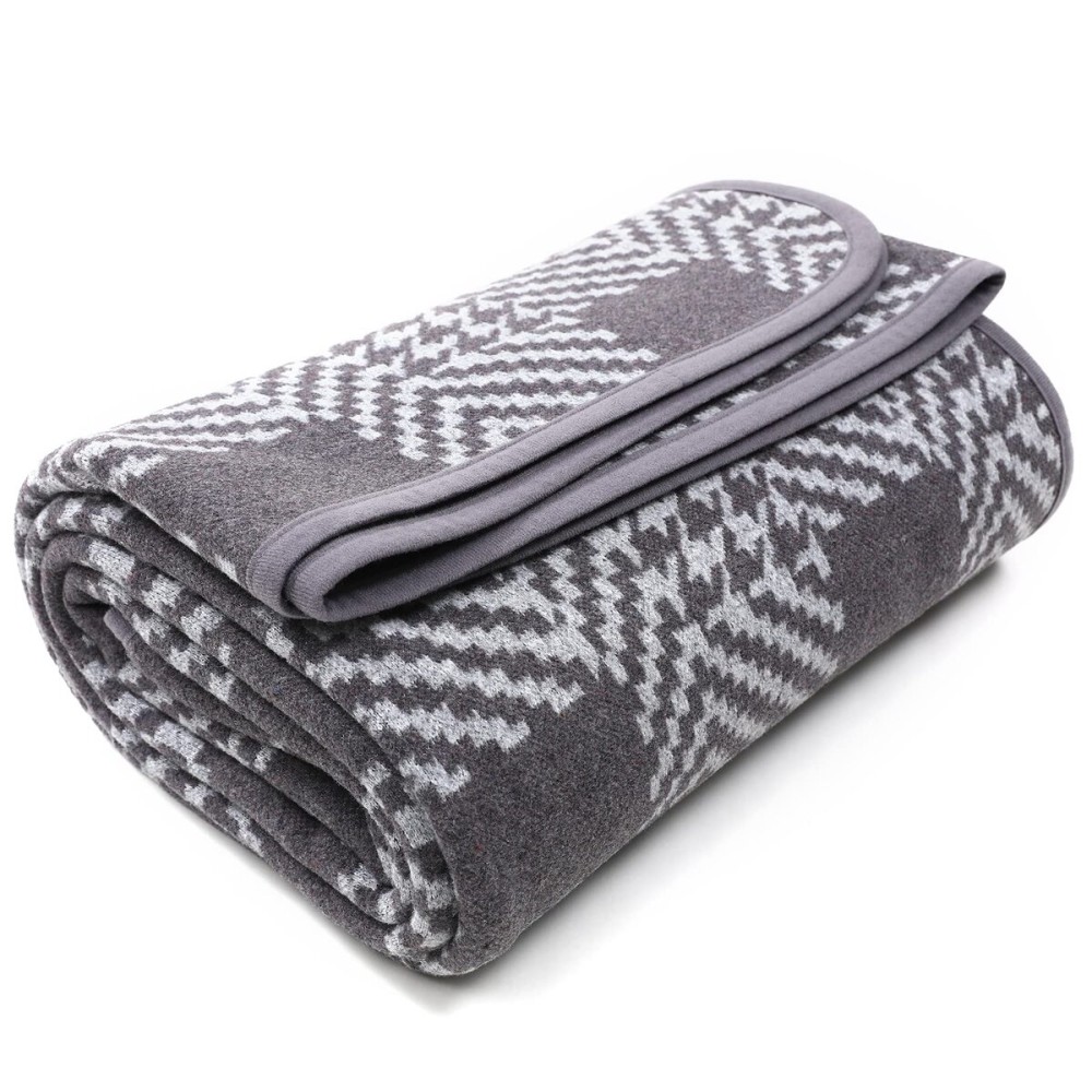 PuTian Merino Wool Blanket - 63 x 51 Thick Warm Soft Twin Bed Throw - Great for Camping, Outdoors, Travel, Car, Couch, All Seasons Houndstooth Grey