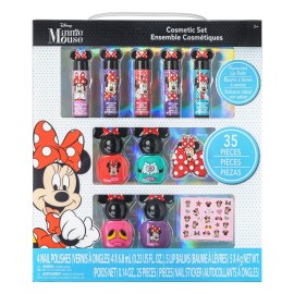 Townley Girl Disney Minnie Mouse Sparkly Cosmetic Makeup Set for Girls with Lip Balm Nail Polish Nail Stickers-35 Pcs|Perfect for Parties Sleepovers Makeovers|Birthday Gift for Girls above 3 Yrs, Kid