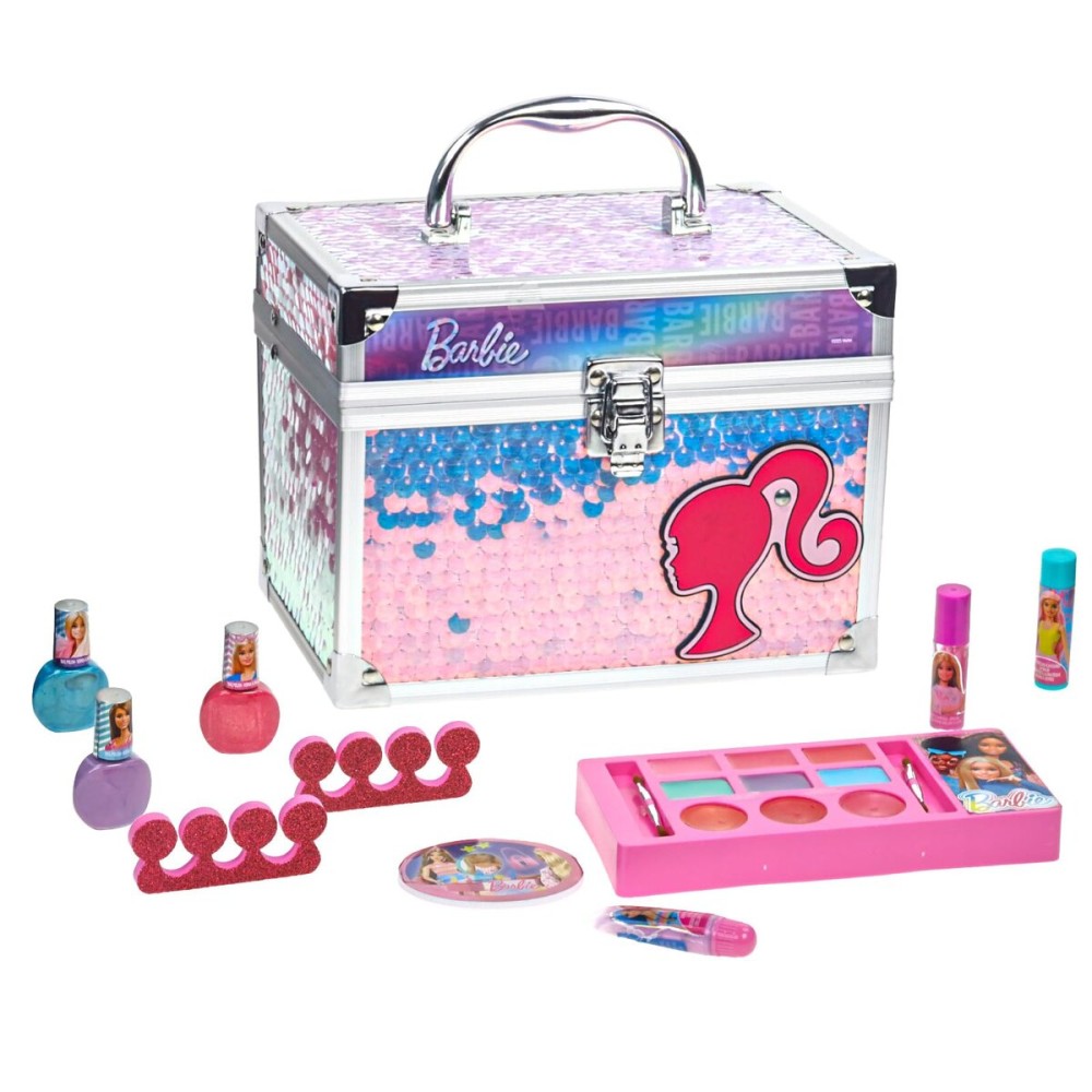 Barbie Train Case Beauty Set, Kids Makeup Kit for Girls, Real Washable Makeup Set, Play Makeup, Party Favor, Birthday, Ages 3 4 5 6 7 8 9 10 11 12 by Townley Girl
