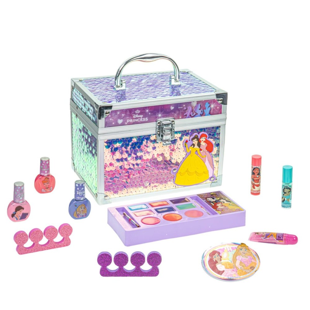 Disney Princess Train Case Beauty Set, Kids Makeup Kit for Girls, Real Washable Makeup Set, Play Makeup, Party Favor, Birthday, Ages 3 4 5 6 7 8 9 10 11 12 by Townley Girl