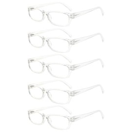 VIDEBLA 5 Pack Computer Reading Glasses Men and Women Anti Eyestrain Blue Light Blocking Glasses for Reading (5 Clear, 3.00)
