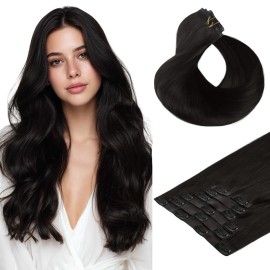 HOTBANANA Seamless Clip in Hair Extensions 16 inch 130g 7pcs Natural Black Clip in Remy Human Hair Extensions Straight Hair Invisible PU Skin Weft
