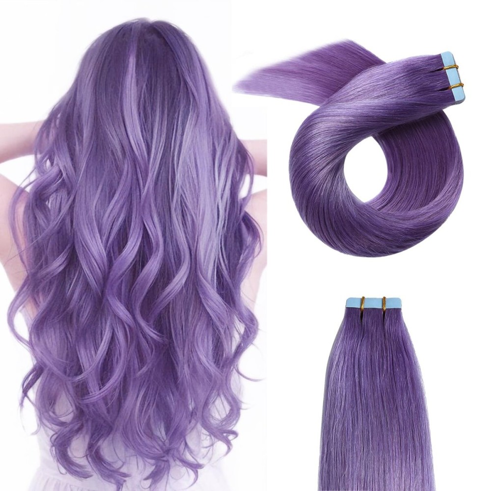 YILITE Purple Tape in Hair Extensions Remy Human Hair 20pcs 40g Tape Hair 16 inches