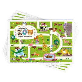 Babebay Disposable Stick-on Placemats 40 Pack for Baby & Kids & Toddler, Sticky Placemats Restaurant Table Mats 12 x 18 (Happy Zoo)