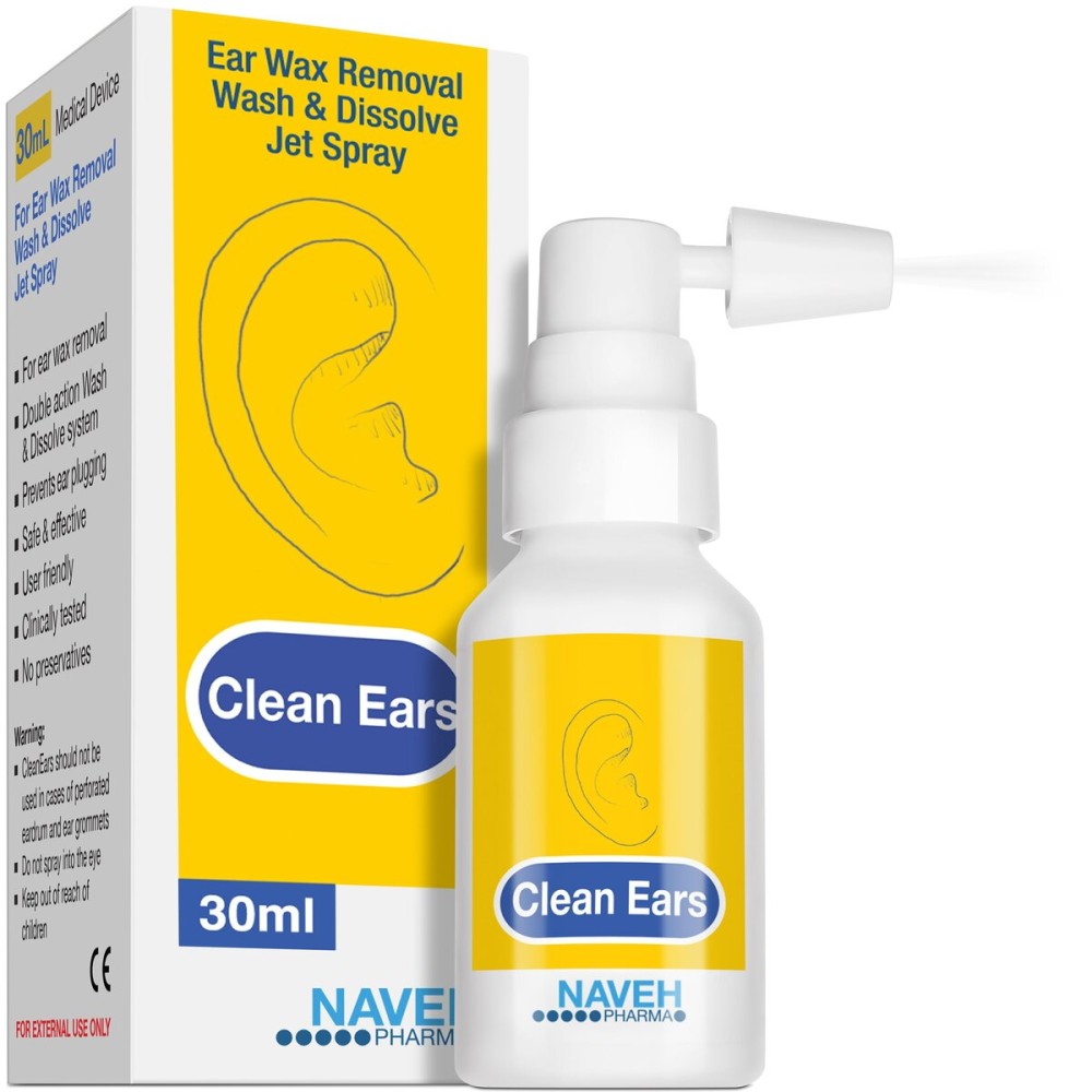 NAVEH PHARMA CleanEars | Fast-Acting Ear Wax Removal Spray | Breaks Down & Dissolves Earwax in Just 1 Treatment | Clinically Proven to Be 300% More Effective W/Mineral Oil | Gentle & Safe | 1 Fl Oz