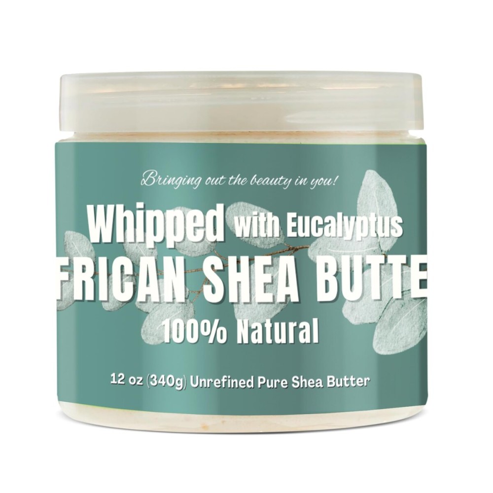 RA COSMETICS Whipped Shea Butter Eucalyptus - 12oz | 100% Pure and Natural African Shea Butter for Men & Women Ultimate Handcrafted Moisturizer with Essential Vitamins for Radiant Skin & Luscious Hai