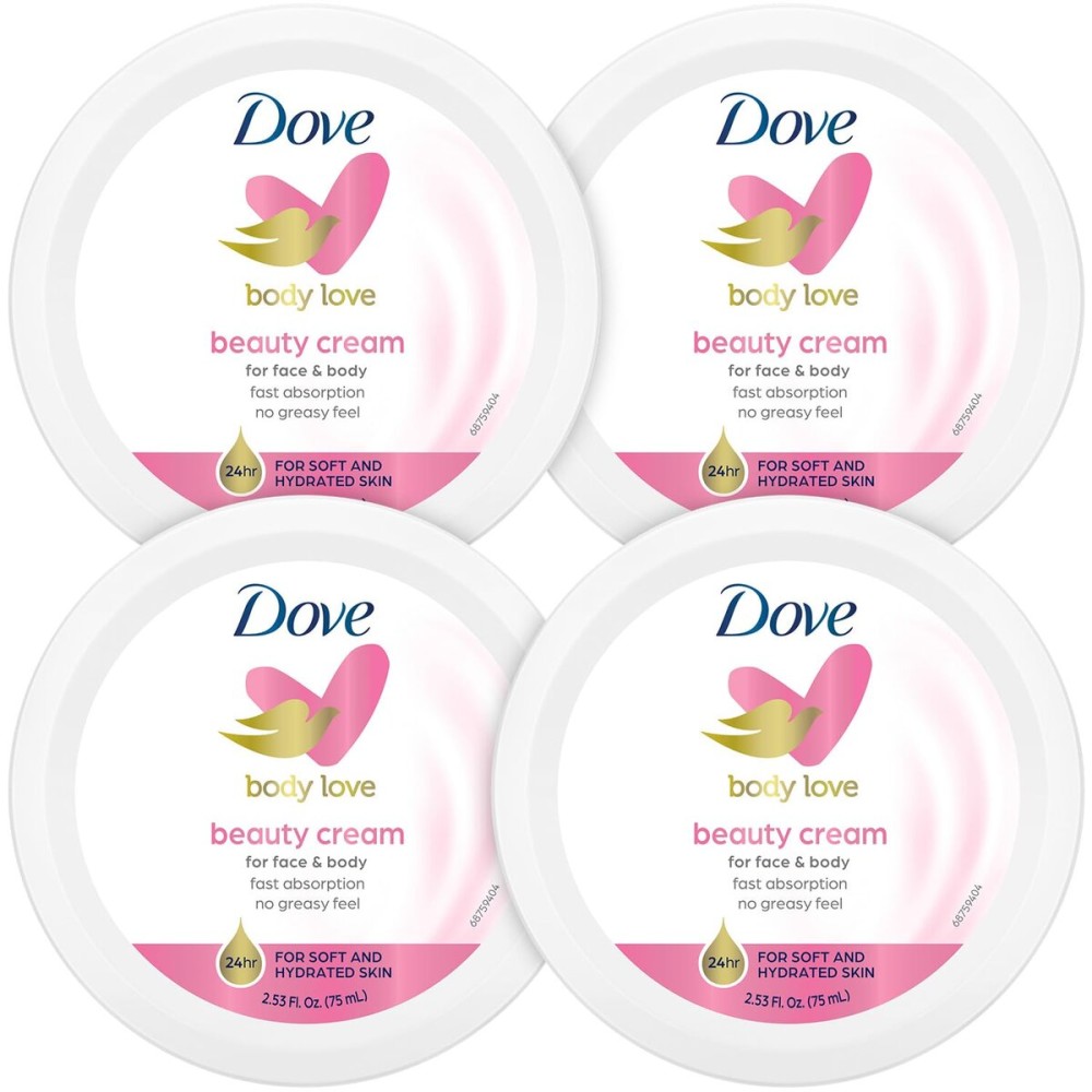 Dove Lotion, Beauty Cream - Light, Fast-Absorbing Face and Body Cream for Normal to Dry Skin, 24-Hour Moisture, Luxuriously Scented Face Cream, Hand & Body Lotion, Travel Size, 2.53 Fl Oz (Pack of 4)