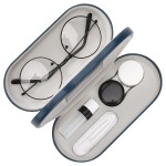 MoKo Double Eyeglass Case, Contact Lens Case with Mirror Tweezers Remover, 2 in 1 Double Sided Portable Contact Lens Box Holder Container Soak Storage Kit Sunglasses Pouch for Men & Women, Blue
