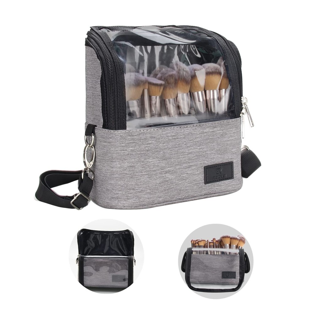 TANTO Makeup Brush Case Makeup Brush Holder Travel Makeup Bag for Women Stand-up Brush Cosmetic Bags Professional Makeup Artist Storage Organizer with Shoulder Starp and Adjustable Dividers