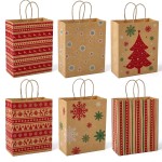 MESHA Christmas Gift bags 24Pcs 8.6x7x3.3\'\' Kraft Paper Bags with Handles Bulk for Gifts Holiday Xmas Goodie, Party Favors, Candy, Treat