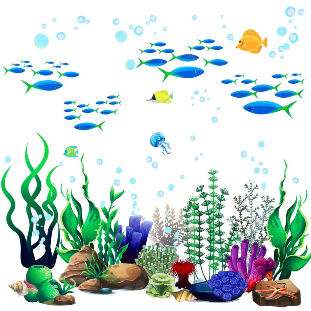 Zonon Under The Sea Wall Decals Coral Reef and Seaweed, Ocean Wall Decals Stickers, Undersea Decor Stickers, Underwater Sea Stickers for Nursery Living Room Office(Classic Style)