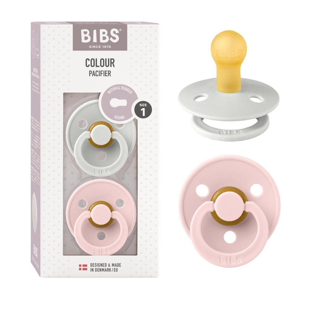 BIBS Pacifiers Colour Collection | Natural Rubber Baby Pacifier | Set of 2 BPA-Free Soothers | Made in Denmark | 6+ Months (Pack of 2) | Blossom/Haze