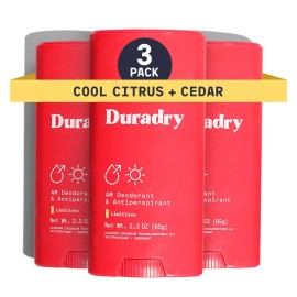 Duradry Clinical-Strength Antiperspirant Deodorant for Women and Men - Clean Formula with Natural Ingredients - Odor and Excessive Sweat Protection for Armpits-Limitless (Cool Citrus + Cedar),3 Pack