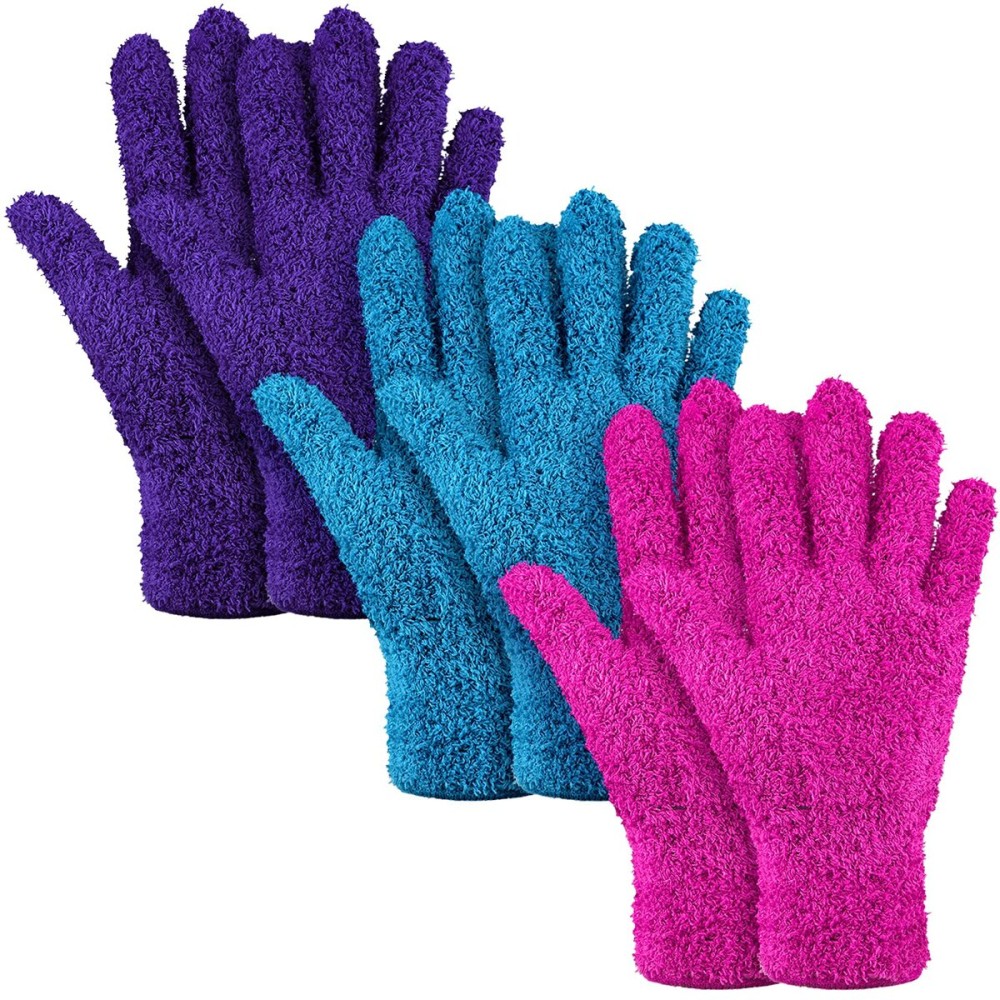 Patelai 3 Pairs Microfiber Plant Dusting Gloves Leaf Cleaning Gloves for Indoor Plants, Blinds, Furniture, House(Medium,Purple, Blue, Rose Red)