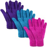 Patelai 3 Pairs Microfiber Plant Dusting Gloves Leaf Cleaning Gloves for Indoor Plants, Blinds, Furniture, House(Medium,Purple, Blue, Rose Red)
