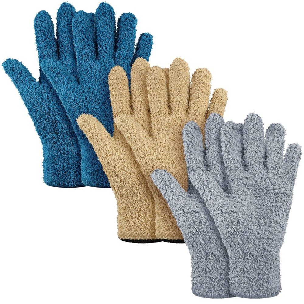 Patelai 3 Pairs Microfiber Plant Dusting Gloves Leaf Cleaning Gloves for Indoor Plants, Blinds, Furniture, House(Medium,Dark Blue, Gray, Khaki)