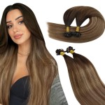 Ugeat Flat Tip Hair Extensions Dark Brown Mix Medium Brown K Tip Human Hair Extensions Blonde Balayage By Hot Fusion Ktips Low Damage Short Length 14 Inch 50S 50G
