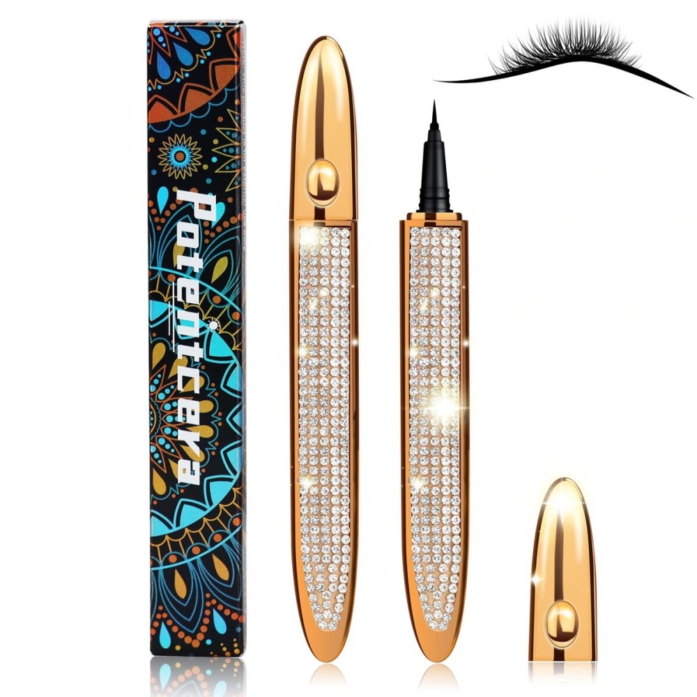 ICORIC Liquid Eyeliner Pen Waterproof, Magic Self-adhesive Long-Lasting Eyelash Glue Pen, Magnetic Eyeliner, No Blooming Quick Drying Magnetic Eye Liner (Gold Black 1 PCS)