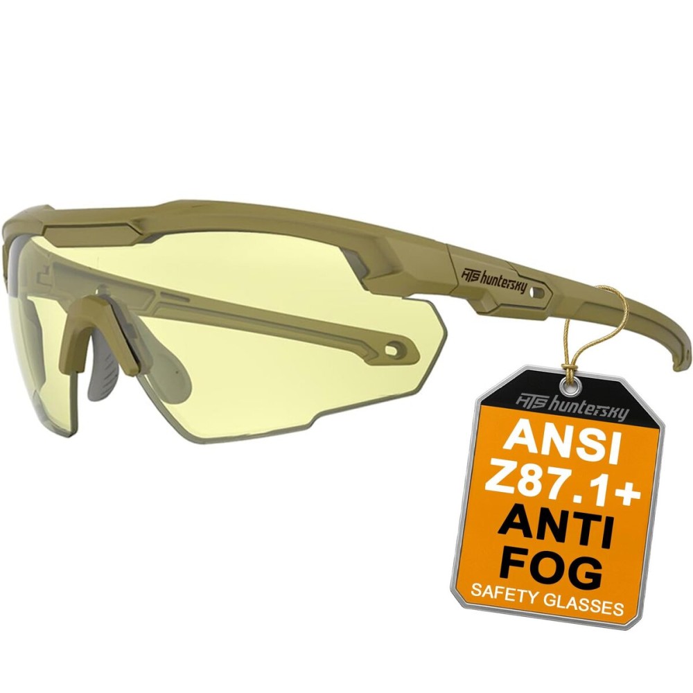 HTS HUNTERSKY S57 Yellow Lens Ballistic Tactical Shooting Glasses ANSI Z87+ UV400 Anti-Fog Eyewear for Airsoft Range Security and Outdoor Sports, for Men and Women