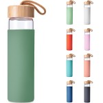 Yomious 20 Oz Borosilicate Glass Water Bottles with Silicone Sleeve BPA Free, Dishwasher Safe - Reusable Clear Glass Drinking with Leak Proof Bamboo Lid | Perfect Gym Water Bottles for Men & Women