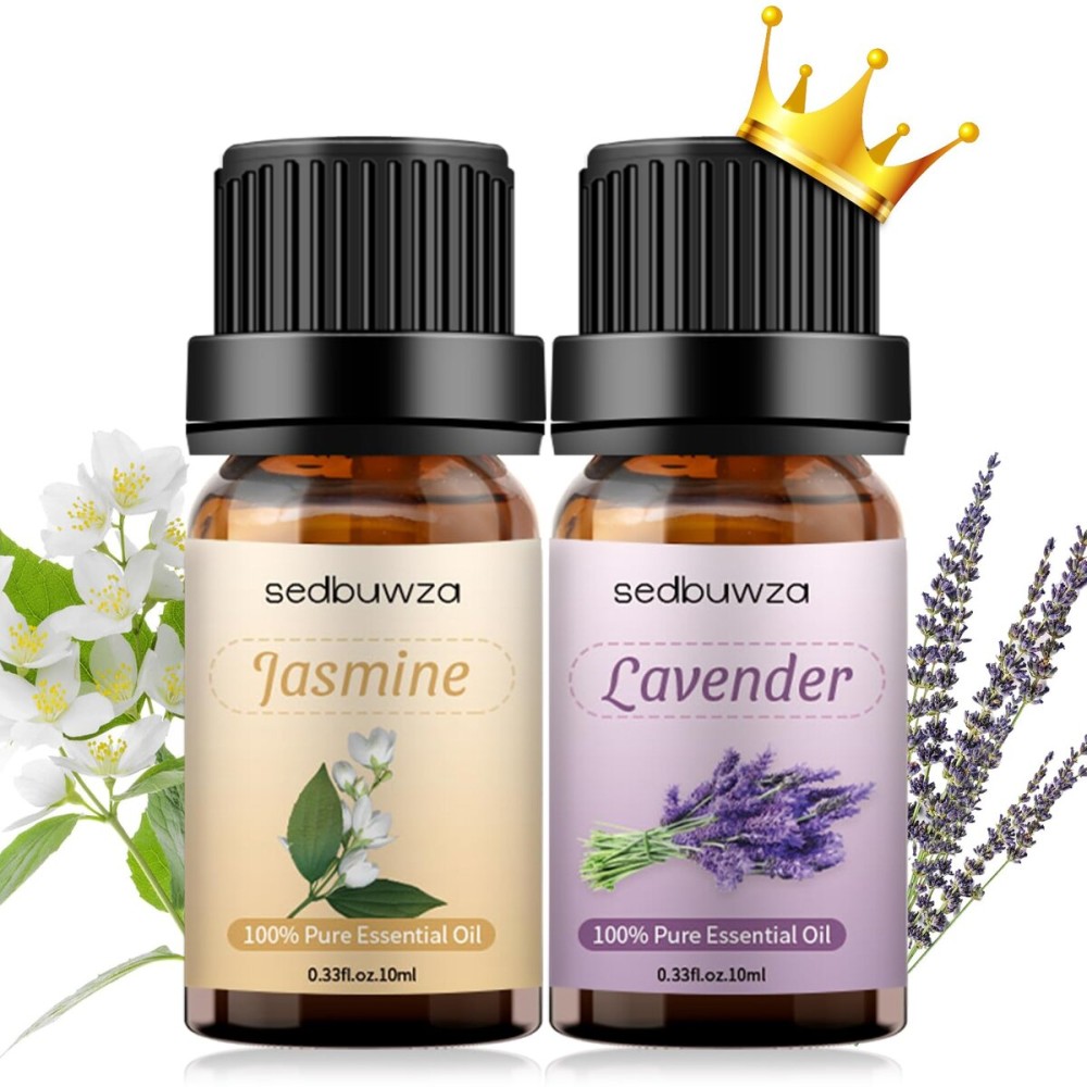 Sedbuwza Lavender Jasmine Essential Oil Set, Lavender Fragrance Oil Jasmine Scent Oil Set for Diffuser, Aromatherapy, Massage, Soap, Candle Making 2 x 10 ml