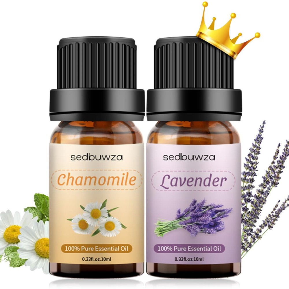 Sedbuwza Lavender Chamomile Essential Oil Set, Lavender Fragrance Oil Chamomile Scent Oil Set for Diffuser, Aromatherapy, Massage, Soap, Candle Making 2 x 10 ml