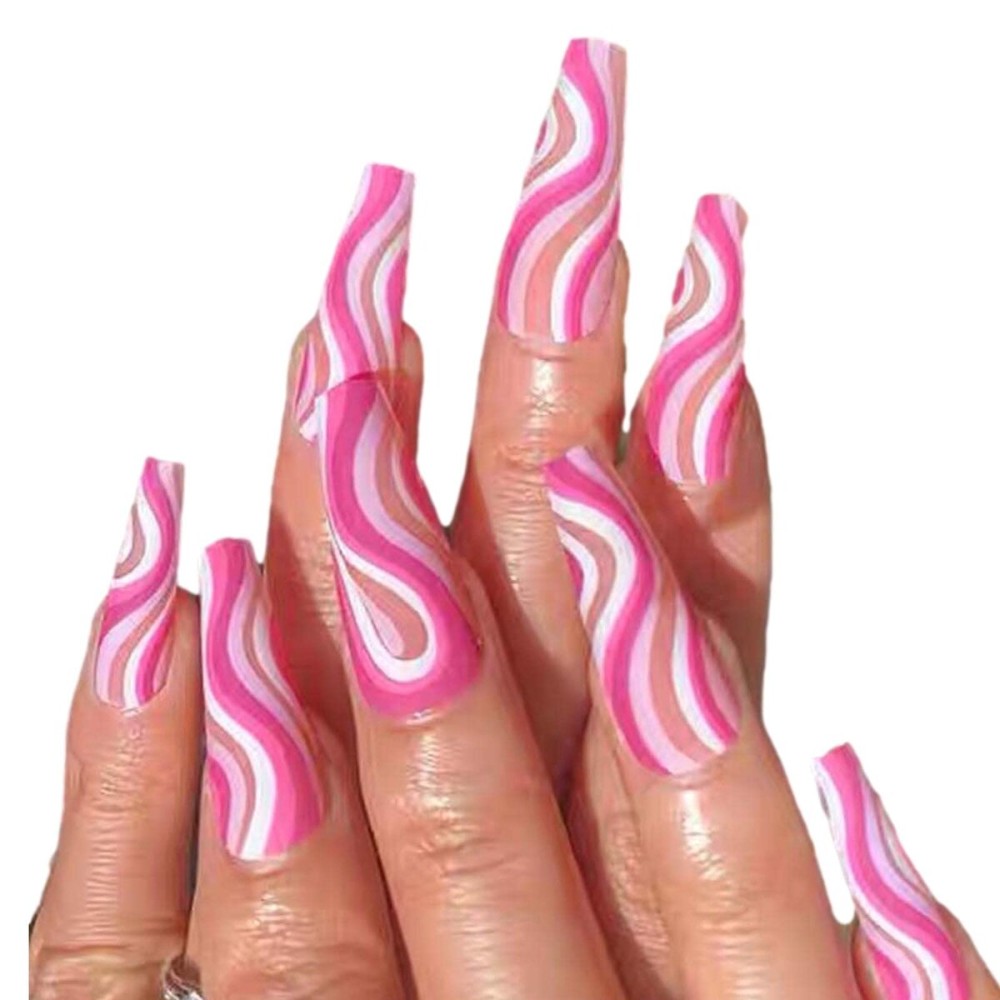 YoYoee Long Fake Nails-Coffin Press on Nails Pink Ballerina False Nails Full Cover Acrylic Nails for Women and Girls 24Pcs (gorgeous2)