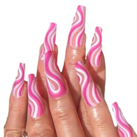 YoYoee Long Fake Nails-Coffin Press on Nails Pink Ballerina False Nails Full Cover Acrylic Nails for Women and Girls 24Pcs (gorgeous2)