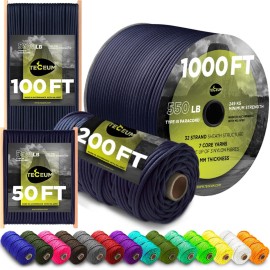 TECEUM Paracord Type III 550 Navy Blue - 200 ft - 4mm - Tactical Rope MIL-SPEC - Outdoor para Cord -Camping Hiking Fishing Gear and Equipment - EDC Parachute Cord - Strong Survival Rope 038
