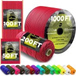 TECEUM Paracord Type III 550 Crimson - 1000 ft - 4mm - Tactical Rope MIL-SPEC - Outdoor para Cord -Camping Hiking Fishing Gear and Equipment - EDC Parachute Cord - Strong Survival Rope 324