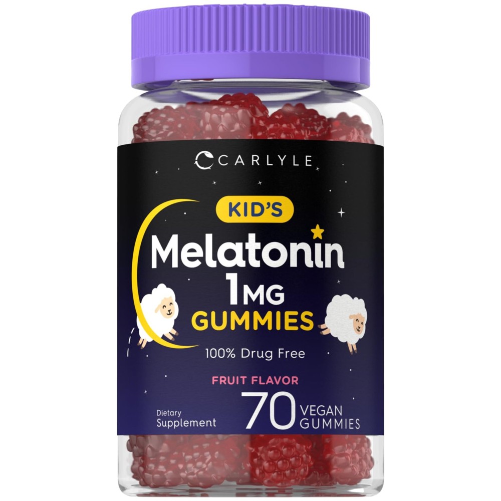 Carlyle Kids Melatonin Gummies | 1 mg 70 Count | Fruit Flavor Gummy | Vegan, Non-GMO, Gluten Free