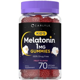 Carlyle Kids Melatonin Gummies | 1 mg 70 Count | Fruit Flavor Gummy | Vegan, Non-GMO, Gluten Free
