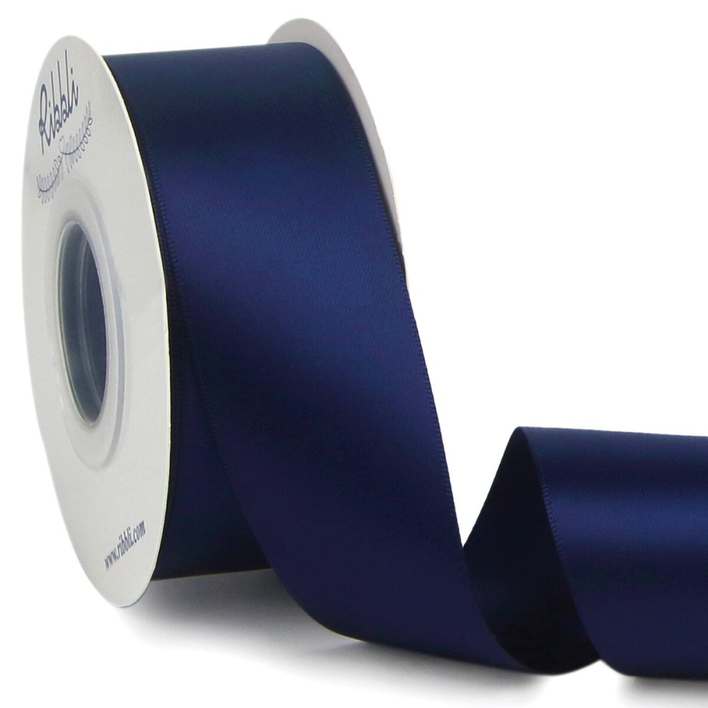 Ribbli Navy Double Faced Satin Ribbon,1-1/2 x Continuous 25 Yards,Use for Bows Bouquet,Gift Wrapping,Wedding,Floral Arrangement