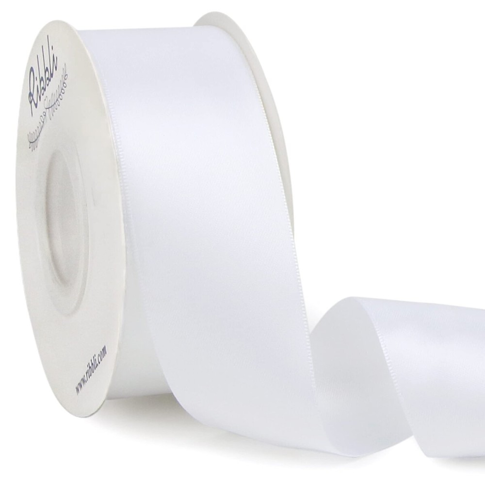 Ribbli White Double Faced Satin Ribbon,1-1/2 x Continuous 25 Yards,Use for Bows Bouquet,Gift Wrapping,Wedding,Floral Arrangement