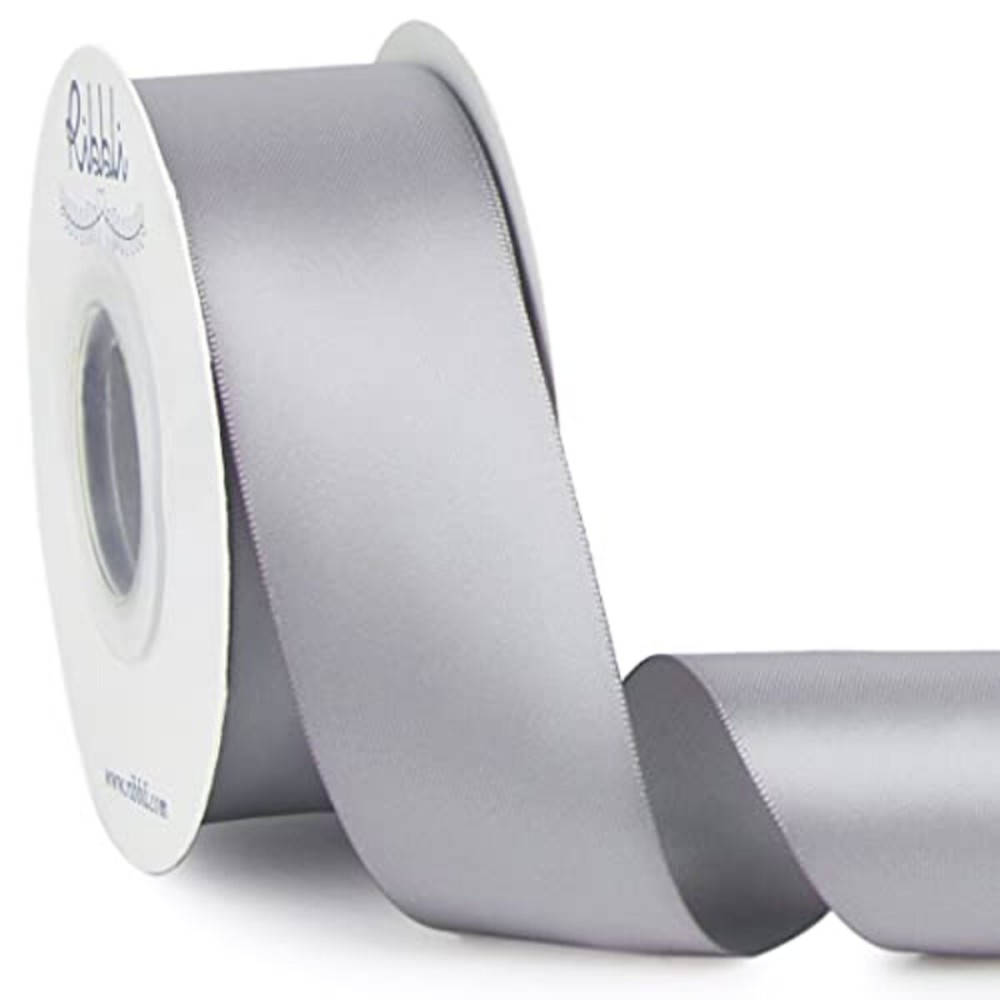 Ribbli Silver Double Faced Satin Ribbon,1-1/2 x Continuous 25 Yards,Use for Bows Bouquet,Gift Wrapping,Wedding,Floral Arrangement