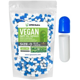 XPRS Nutra Size 0 Empty Capsules - Empty Vegan Capsules - 500 Count Vegetarian Pills - DIY Vegetable Capsule Filling - Veggie Pill Caps for Do-It-Yourself Supplements (Aqua)