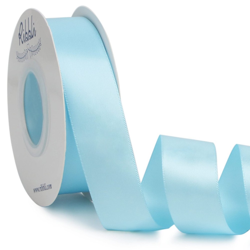 Ribbli Light Blue Double Faced Satin Ribbon,1 x Continuous 25 Yards,Use for Bows Bouquet,Gift Wrapping,Baby Shower,Floral Arrangement
