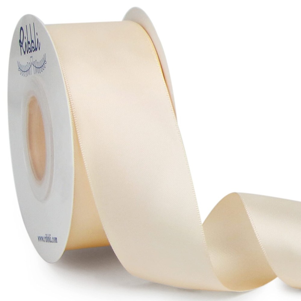 Ribbli Cream Double Faced Satin Ribbon,1-1/2 x Continuous 25 Yards,Use for Bows Bouquet,Gift Wrapping,Wedding,Floral Arrangement
