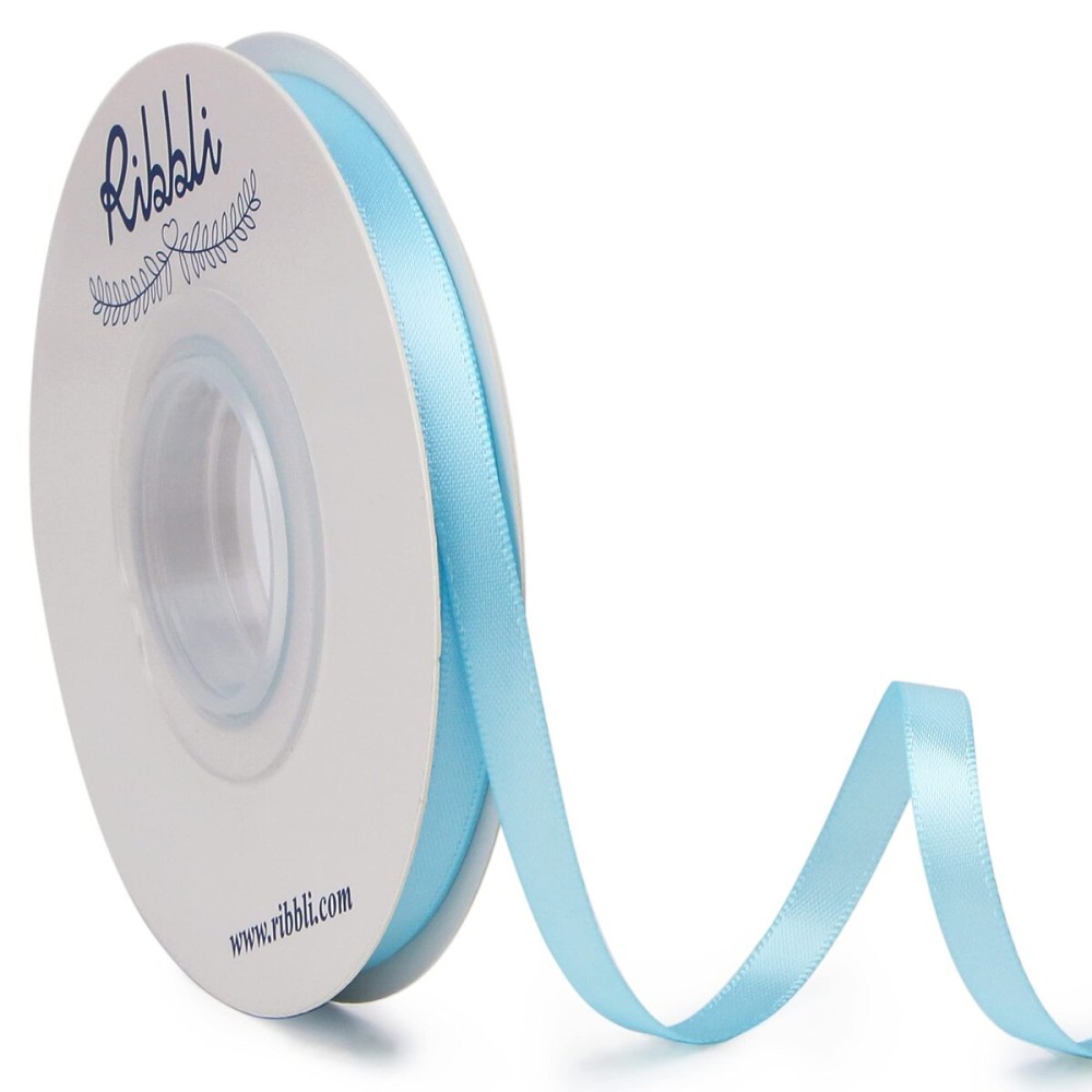Ribbli Light Blue Baby Blue Double Faced Satin Ribbon,1/4 x Continuous 25 Yards,Use for Bows Bouquet,Gift Wrapping,Baby Shower,Floral Arrangement