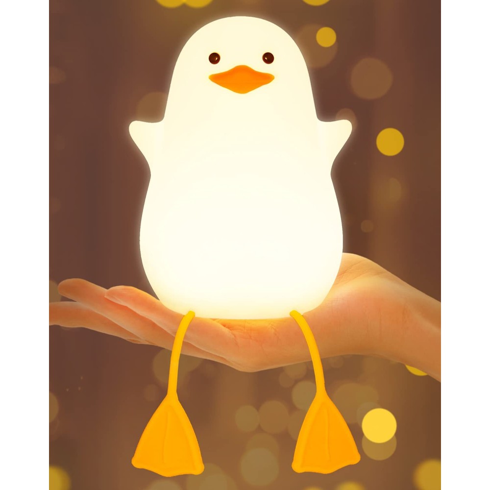 Amaredom Cute Duck Night Light, Squishy Duck Lamp, Silicone Dimmable Nursery Nightlight, Rechargeable LED Bedside Lamp with 20 Minutes Timer & Tap Control for Kids Baby Toddler Decor Bedrooms