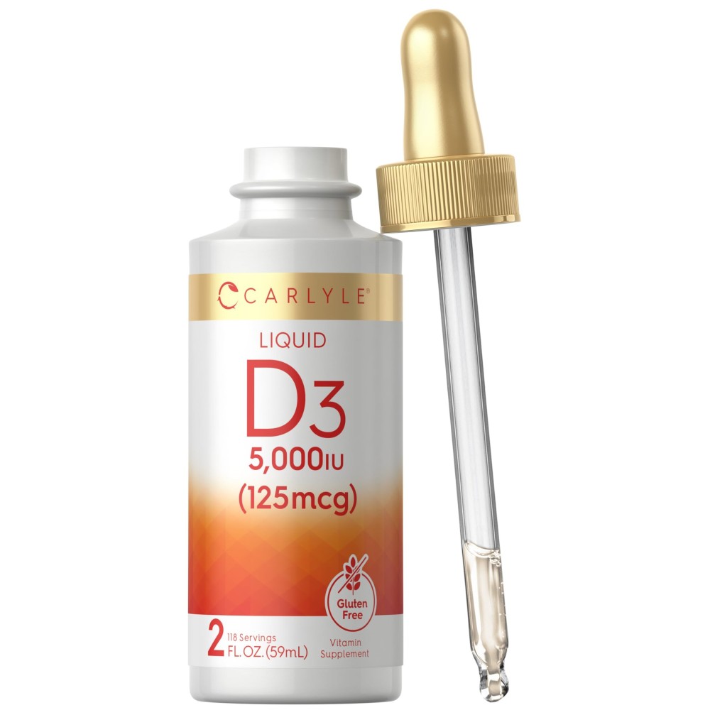 Carlyle Liquid Vitamin D3 | 5000 IU (125 mcg) | 2 oz | Vegetarian, Non-GMO, and Gluten Free Supplement | Vitamin D Liquid Drops for Adults