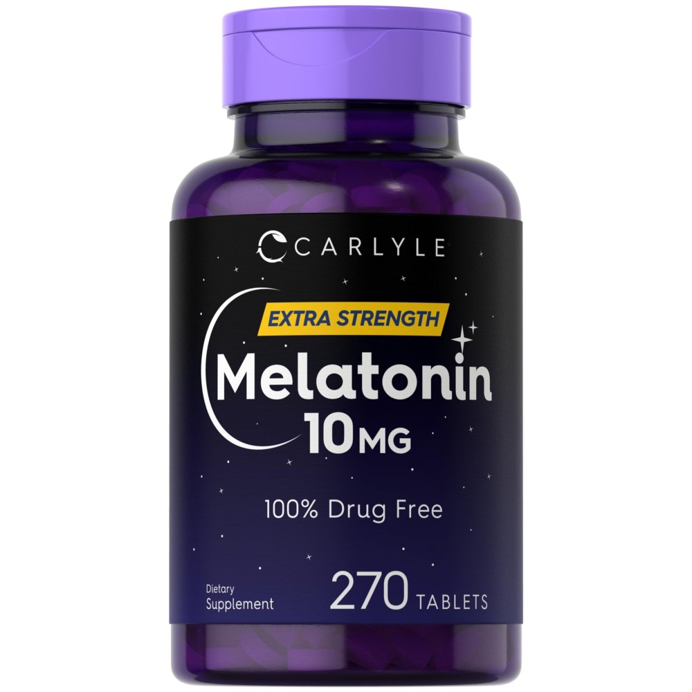 Carlyle Melatonin 10mg | 270 Tablets | with L-Theanine | Vegetarian, Non-GMO, Gluten Free Supplement
