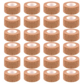 24 Pack Self Adherent Cohesive Wrap Bandages 1 Inches X 5 Yards,First Aid Tape, Elastic Self Adhesive Tape, Athletic, Sports wrap Tape, Bandage Wrap for Sports, Wrist, Skin Colour Athletic Tape
