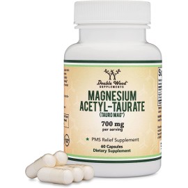 Magnesium Acetyl-Taurate (ATA MG, TauroMag) Novel and Patented Form of Magnesium for PMS and Cramp Relief (60 Capsules, 350mg) PMS Relief Magnesium Supplement by Double Wood Supplements