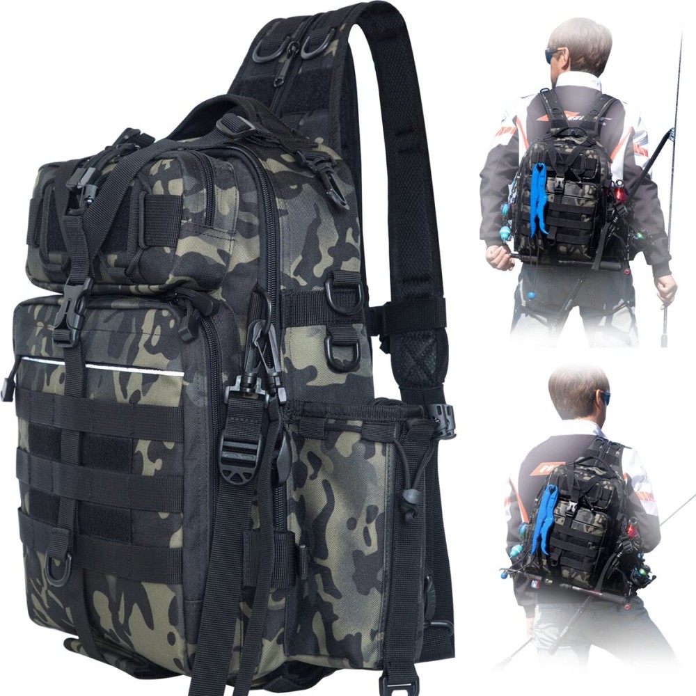 BLISSWILL Fishing Backpack Outdoor Tackle Bag Large Tackle Bag Water-Resistant Fishing Backpack with Rod Holder Shoulder Backpack fishing gifts for men
