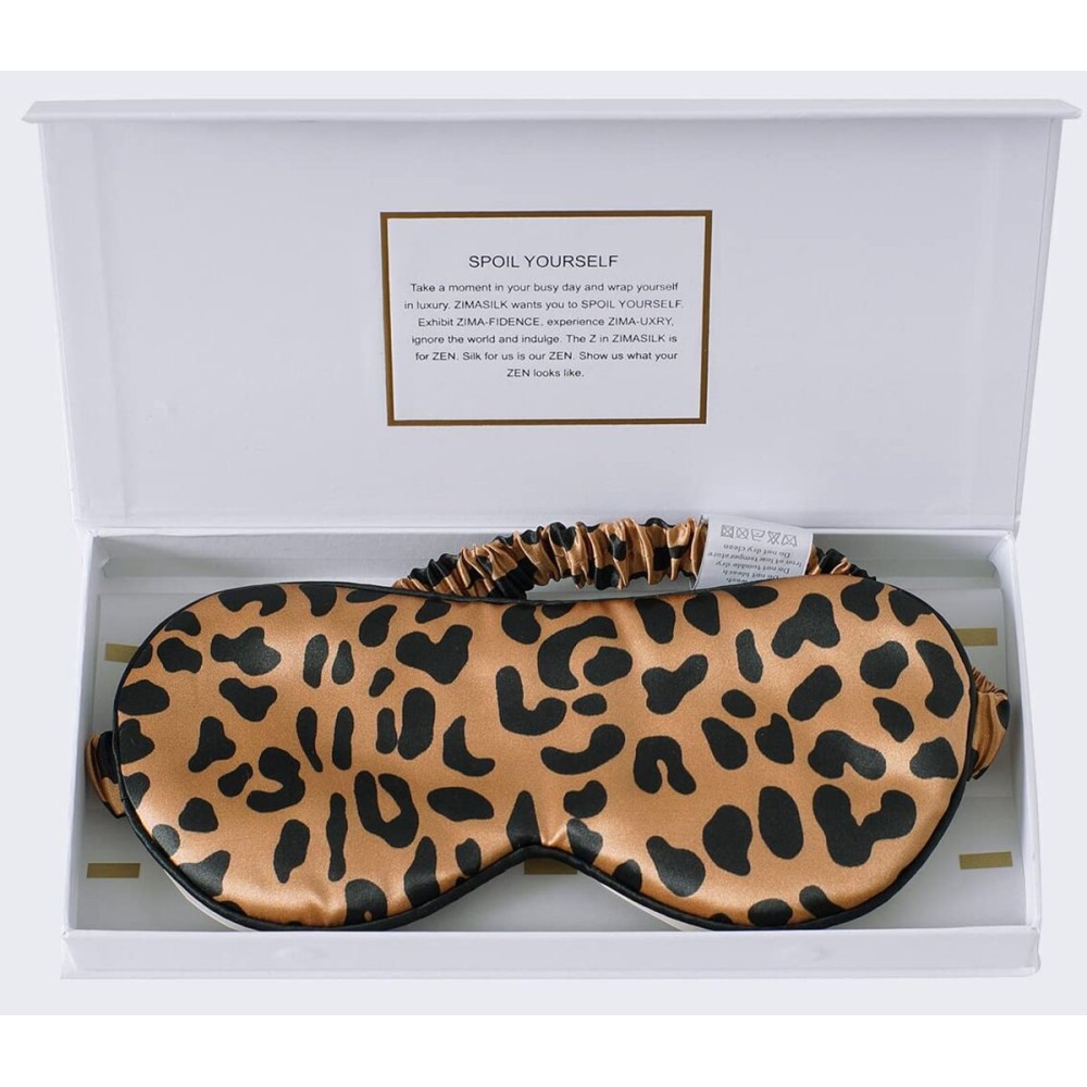 ZIMASILK Adjustable 100% 22 Momme Mulberry Silk Sleep Mask for Sleeping, Filled with Premium Mulberry Silk, Softest & Breathable Eye Sleeping Mask (Leopard-Black Golden)