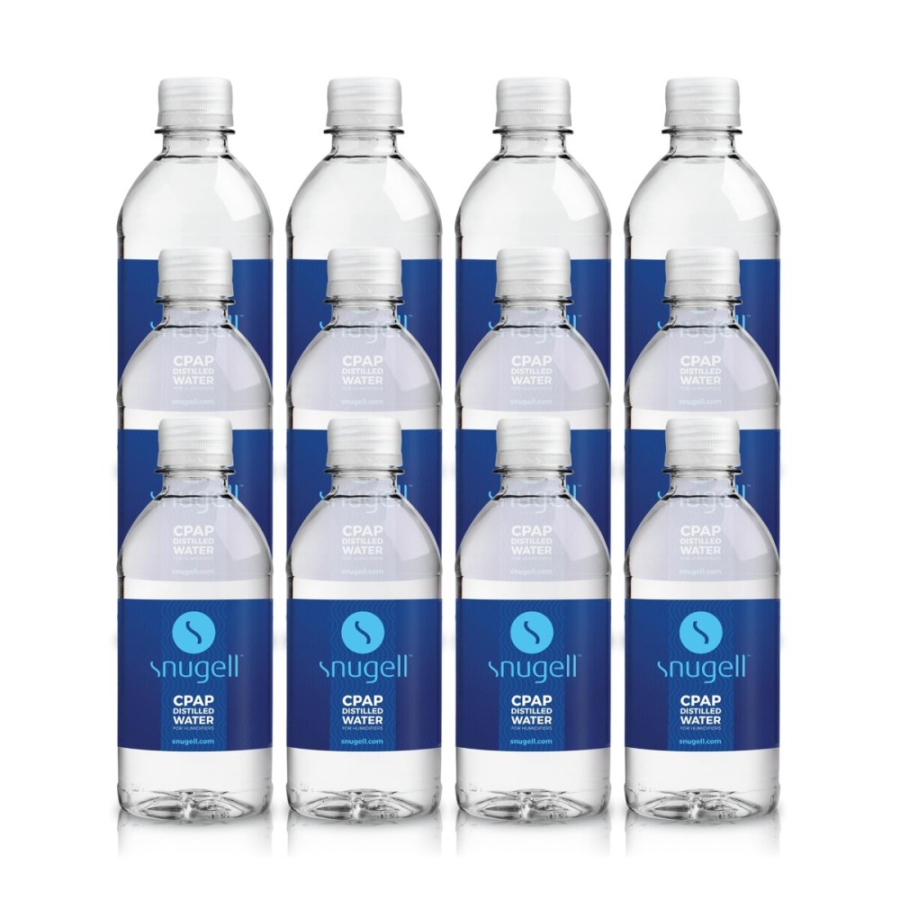 Snugell Distilled Water for CPAP Machines, Travel Size Bottles (12-Pack, 12 oz Each) - Up to 15 Days Supply - Clean, Multi-Use, Travel-Friendly, Made in USA